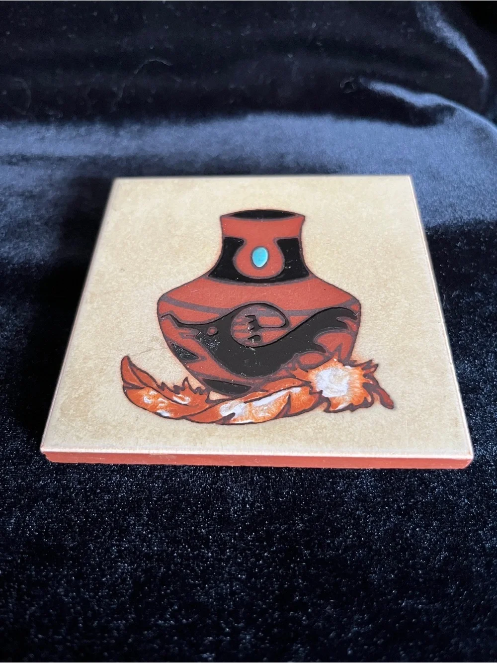 💜 Vintage Cleo Teissedre Southwestern Hand Painted Ceramic Tile Coaster Trivet